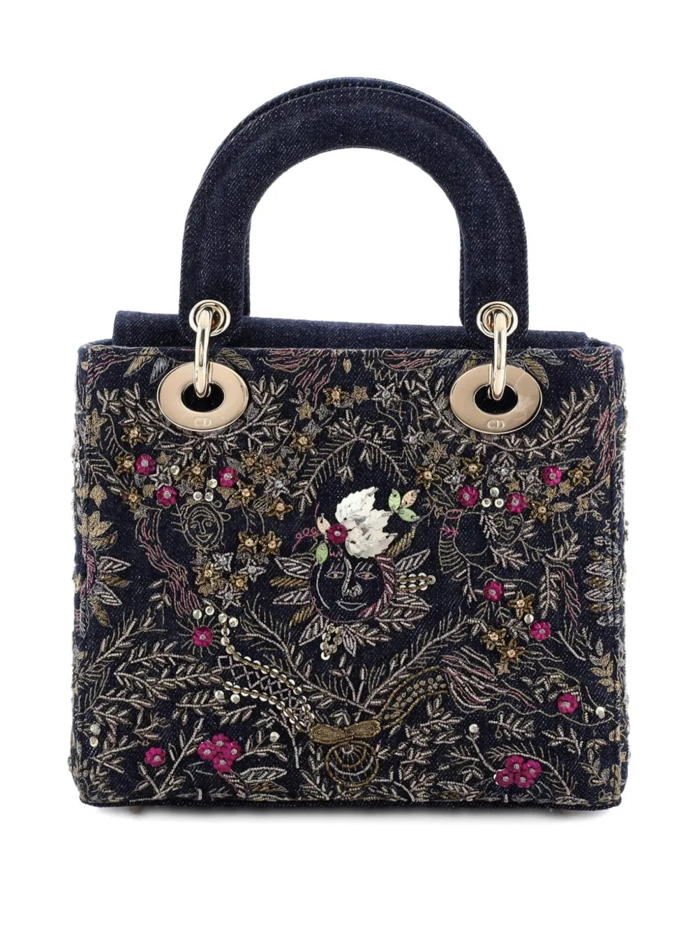 Christian Dior Pre Owned Lady Dior Bag Embroidered Denim Small Shoulder Bag — Same as shown — Size One Size — Back View