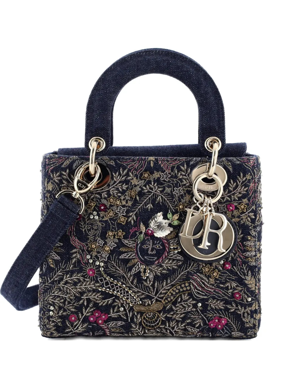 Christian Dior Pre Owned Lady Dior Bag Embroidered Denim Small Shoulder Bag — Same as shown — Size One Size — Front View