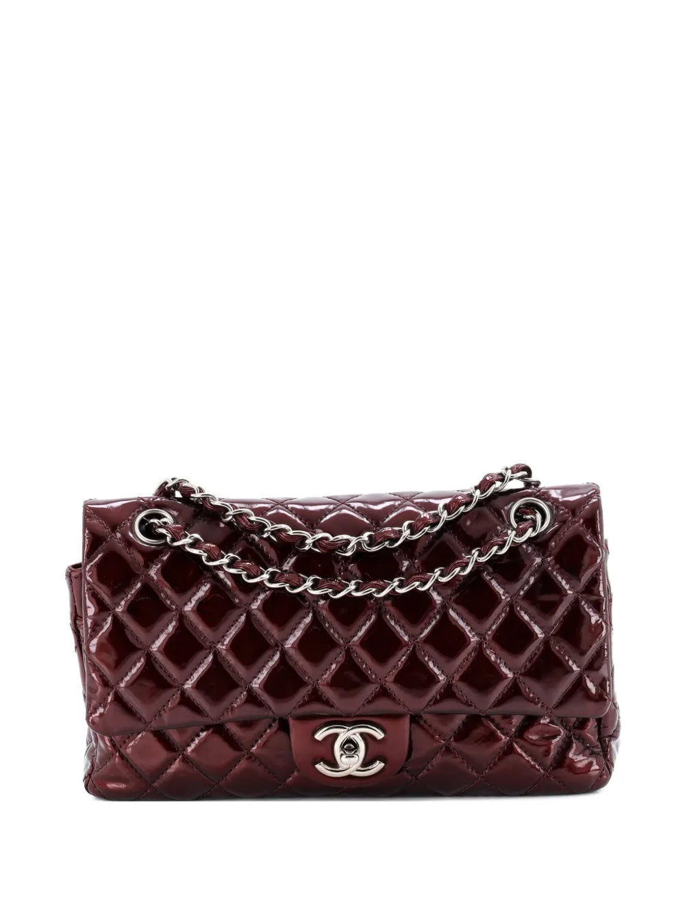 Chanel Pre Owned Classic Double Flap Bag Quilted Patent Medium Shoulder Bag — Same as shown — Size One Size — Front View