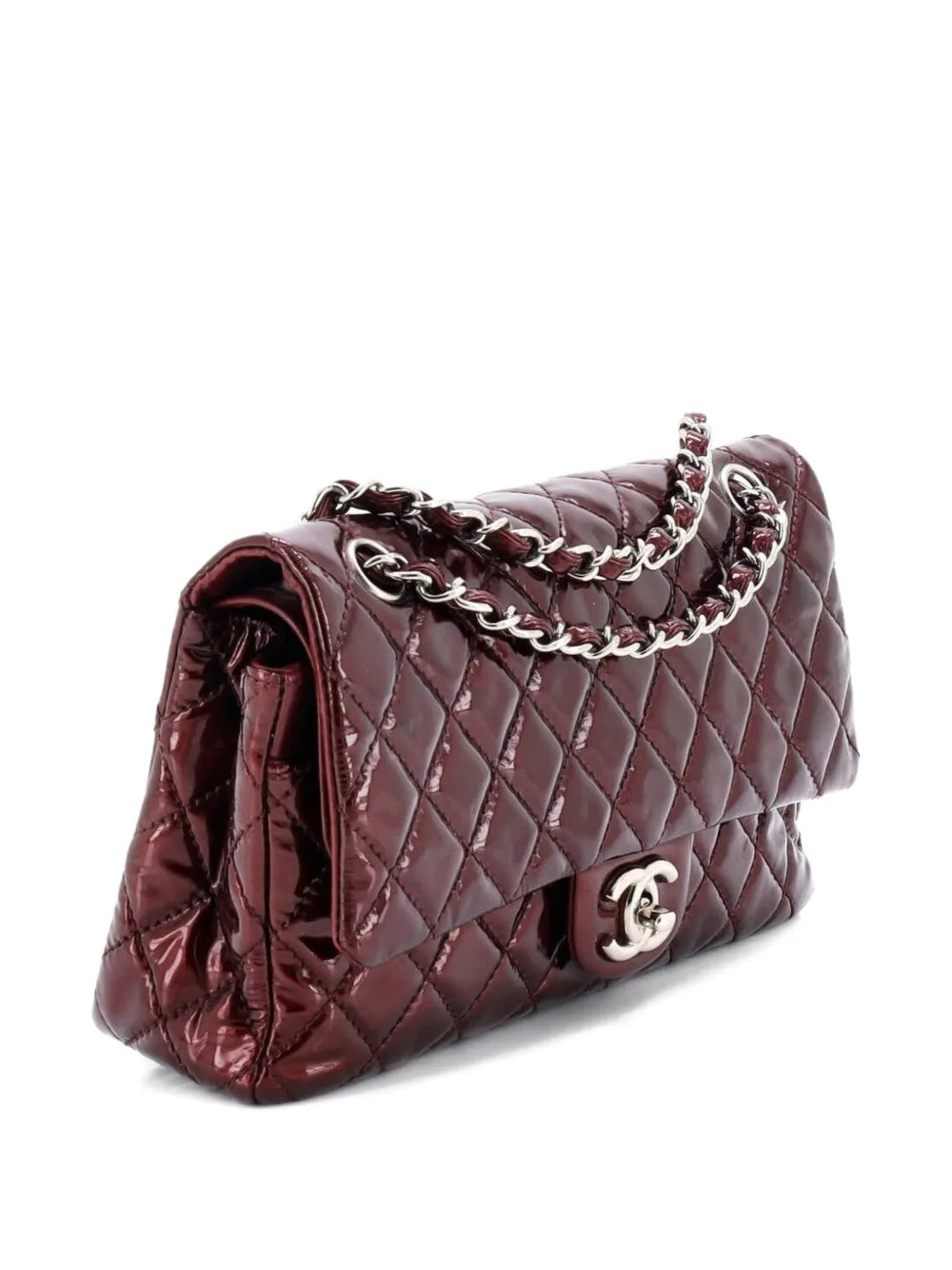 Chanel Pre Owned Classic Double Flap Bag Quilted Patent Medium Shoulder Bag — Same as shown — Size One Size — Back View
