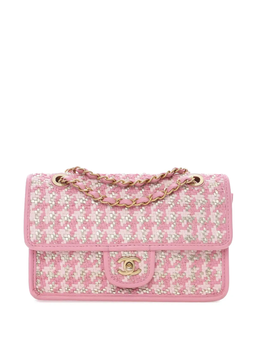 Chanel Pre Owned 2021 2025 Small Woven Lambskin And Viscose Single Flap Shoulder Bag — Same as shown — Size One Size — Front View