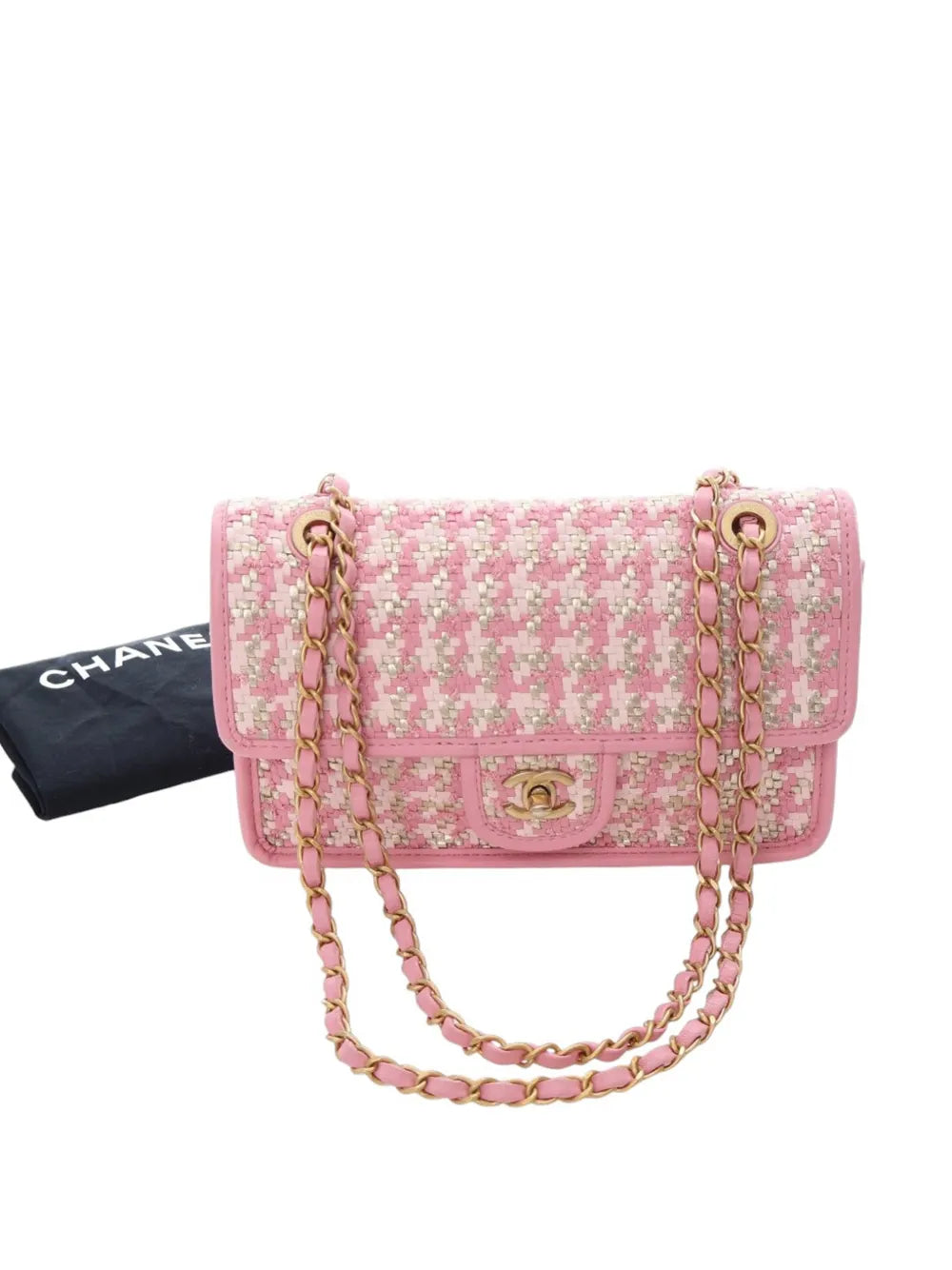 Chanel Pre Owned 2021 2025 Small Woven Lambskin And Viscose Single Flap Shoulder Bag — Same as shown — Size One Size — Side View