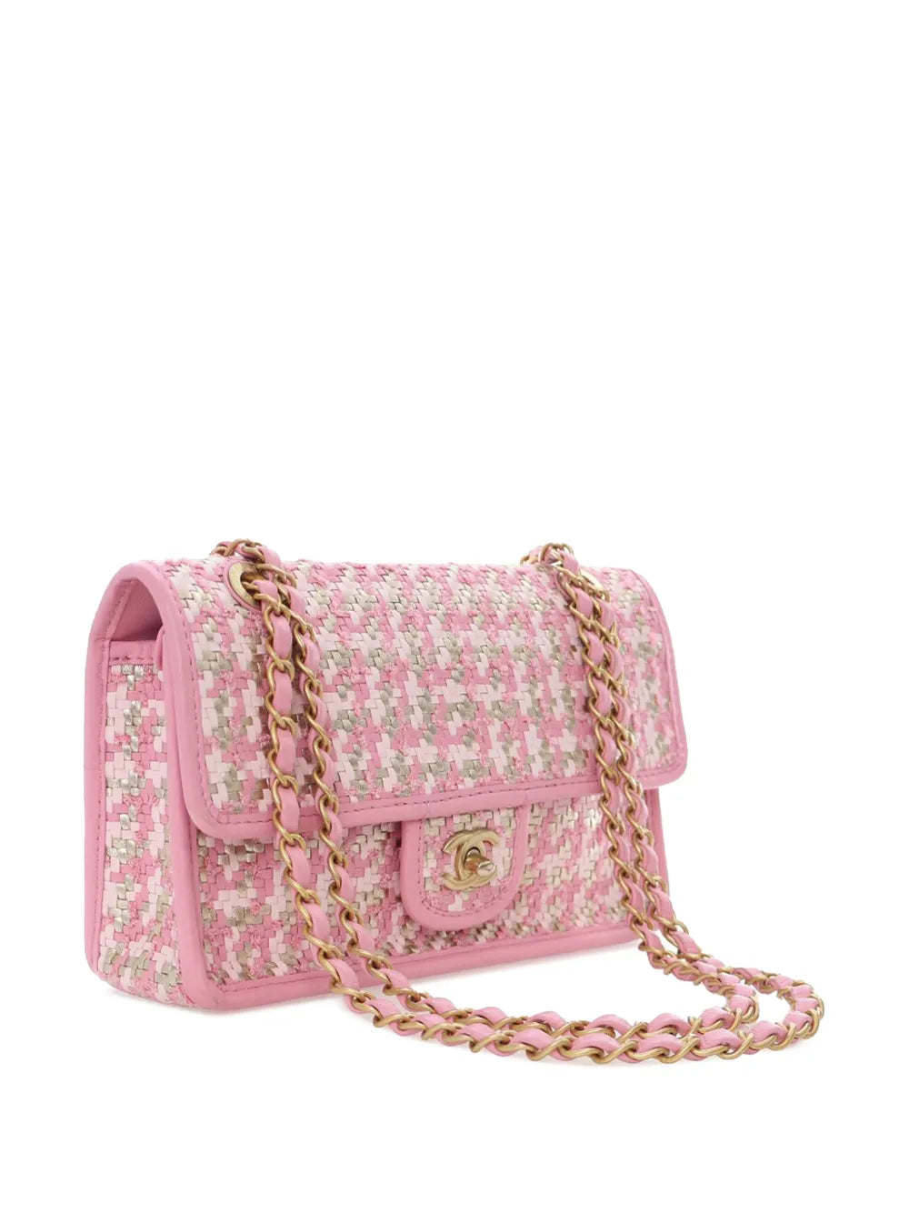 Chanel Pre Owned 2021 2025 Small Woven Lambskin And Viscose Single Flap Shoulder Bag — Same as shown — Size One Size — Back View