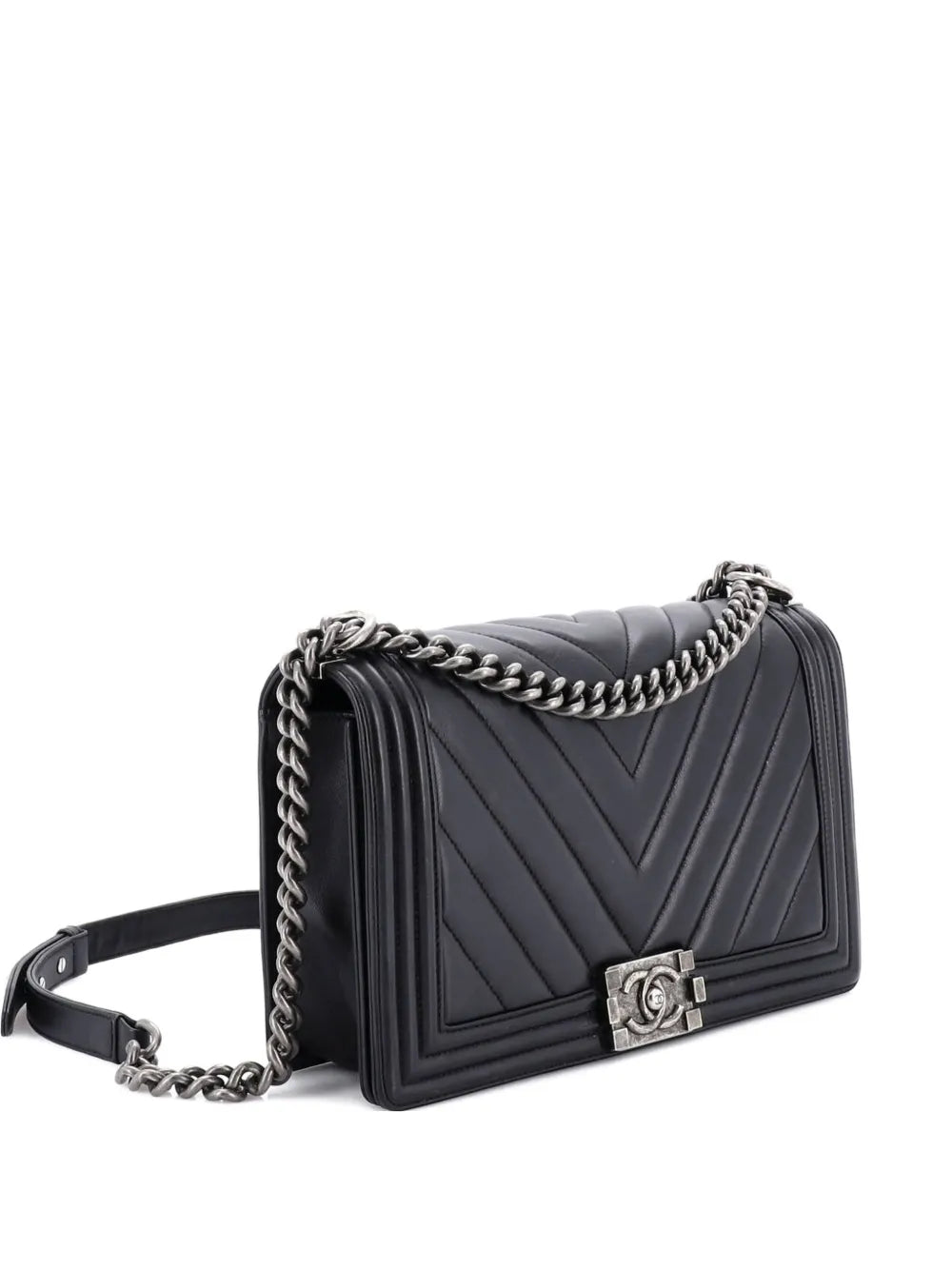 Chanel Pre Owned Boy Flap Bag Chevron Calfskin New Medium Shoulder Bag — Same as shown — Size One Size — Front View