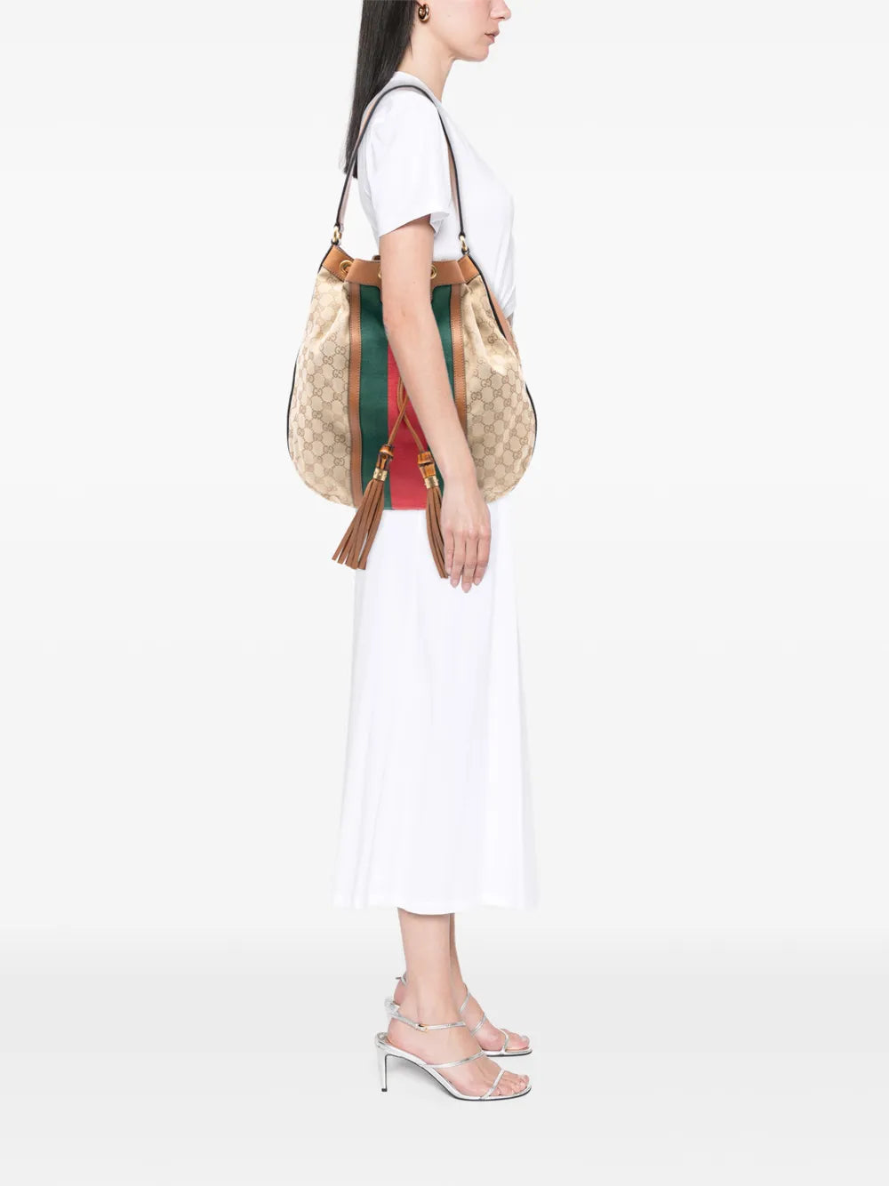 Gucci Pre Owned 2016 2025 Gg Canvas Web Rania Drawstring Hobo Bag — Same as shown — Size One Size — Side View