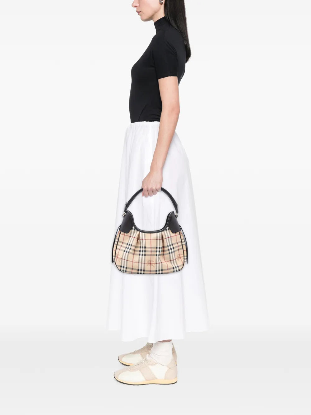 Burberry Pre Owned 2000 2010 Haymarket Check Coated Canvas Brooklyn Hobo Bag — Same as shown — Size One Size — Side View