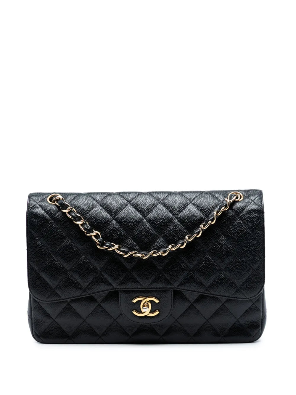 Chanel Pre Owned 2013 2014 Jumbo Classic Caviar Double Flap Shoulder Bag — Same as shown — Size One Size — Front View