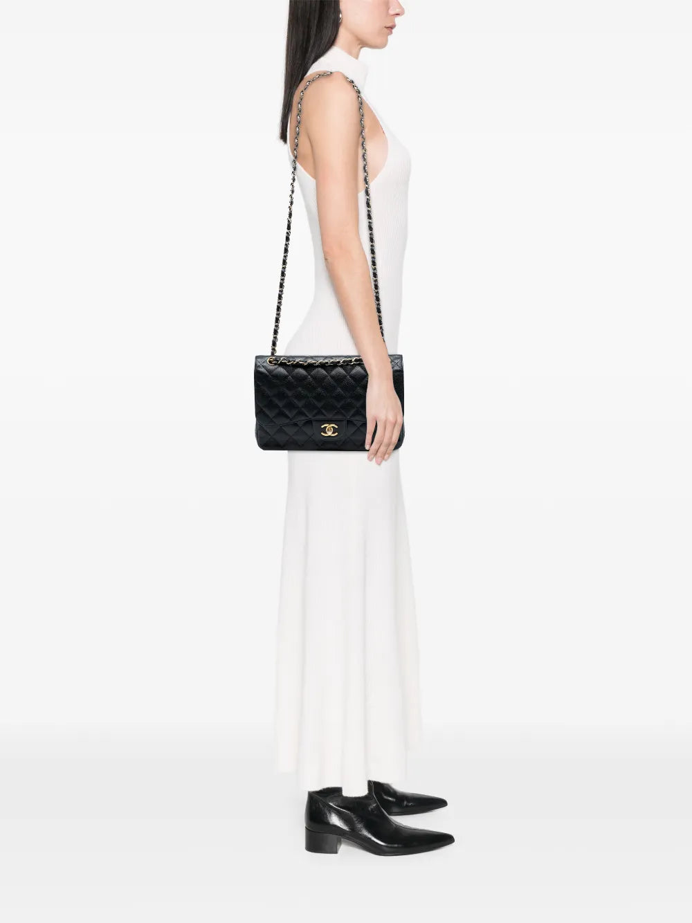 Chanel Pre Owned 2013 2014 Jumbo Classic Caviar Double Flap Shoulder Bag — Same as shown — Size One Size — Side View