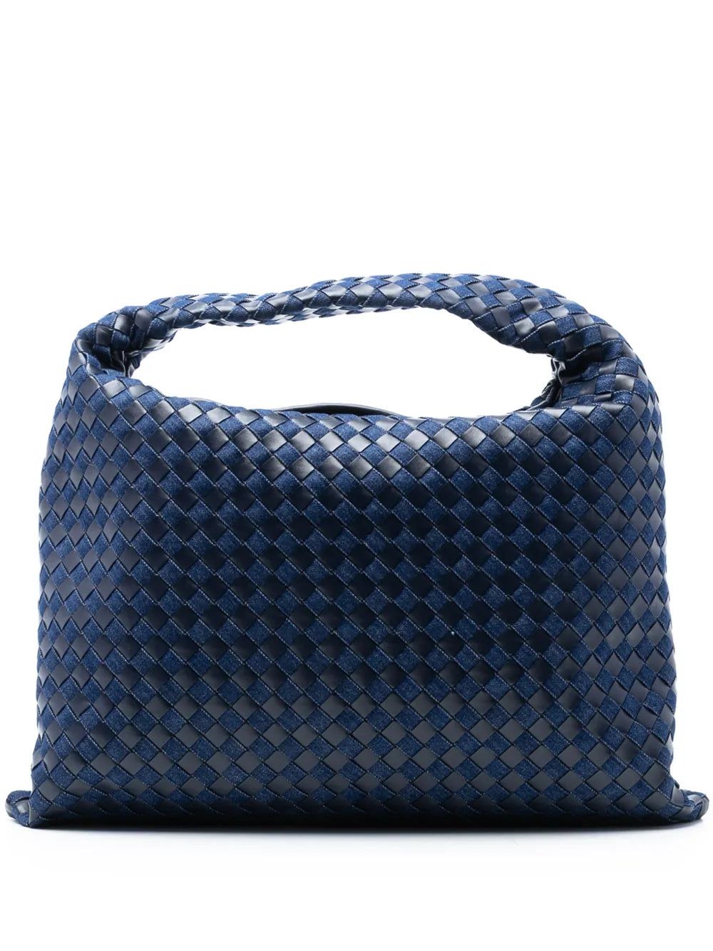 Bottega Veneta Pre Owned 2012 2025 Large Calfskin And Denim Intrecciato Hop Hobo Bag — Same as shown — Size One Size — Front View