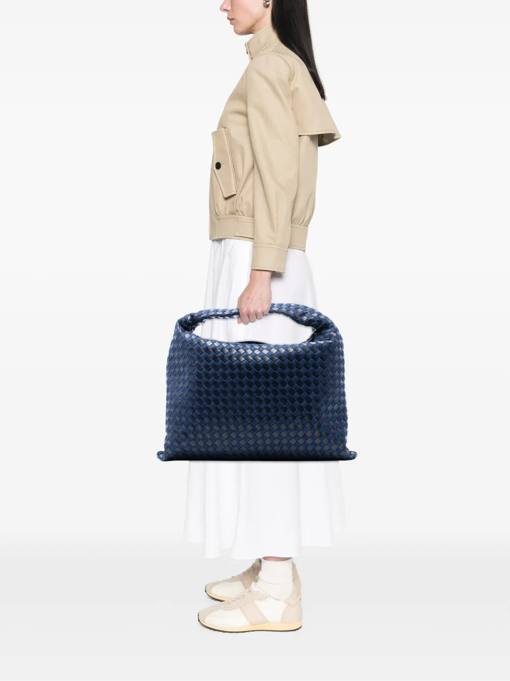 Bottega Veneta Pre Owned 2012 2025 Large Calfskin And Denim Intrecciato Hop Hobo Bag — Same as shown — Size One Size — Side View