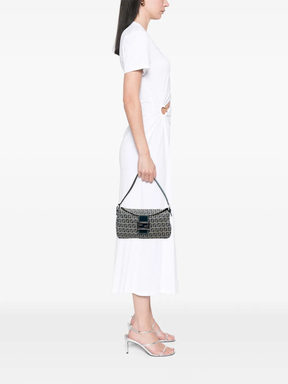 Fendi Pre Owned 20Th Century Zucchino Canvas Double Flap Shoulder Bag — Same as shown — Size One Size — Side View