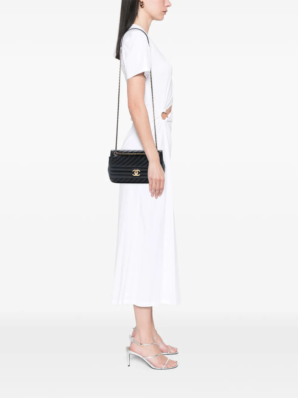 Chanel Pre Owned 2016 2017 Medium Diagonal Quilted Goatskin Flap Shoulder Bag — Same as shown — Size One Size — Side View
