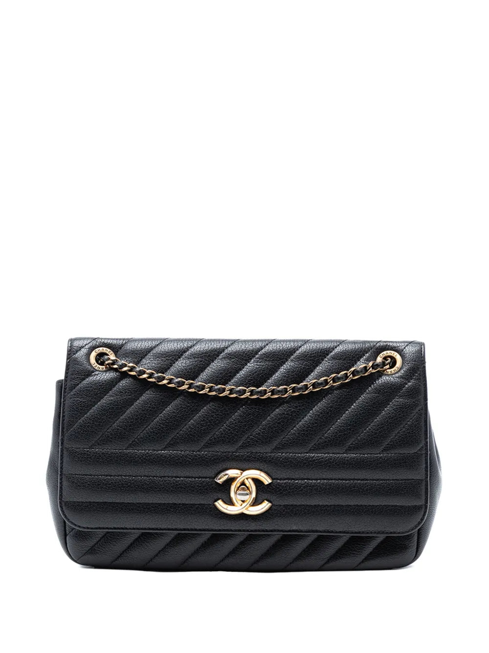 Chanel Pre Owned 2016 2017 Medium Diagonal Quilted Goatskin Flap Shoulder Bag — Same as shown — Size One Size — Front View