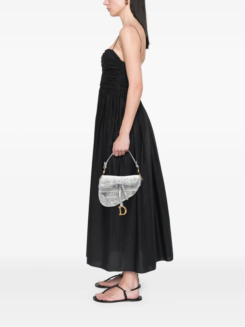 Christian Dior Pre Owned 2021 Canvas Embroidered Toile De Jouy Saddle Bag Shoulder Bag — Same as shown — Size One Size — Side View