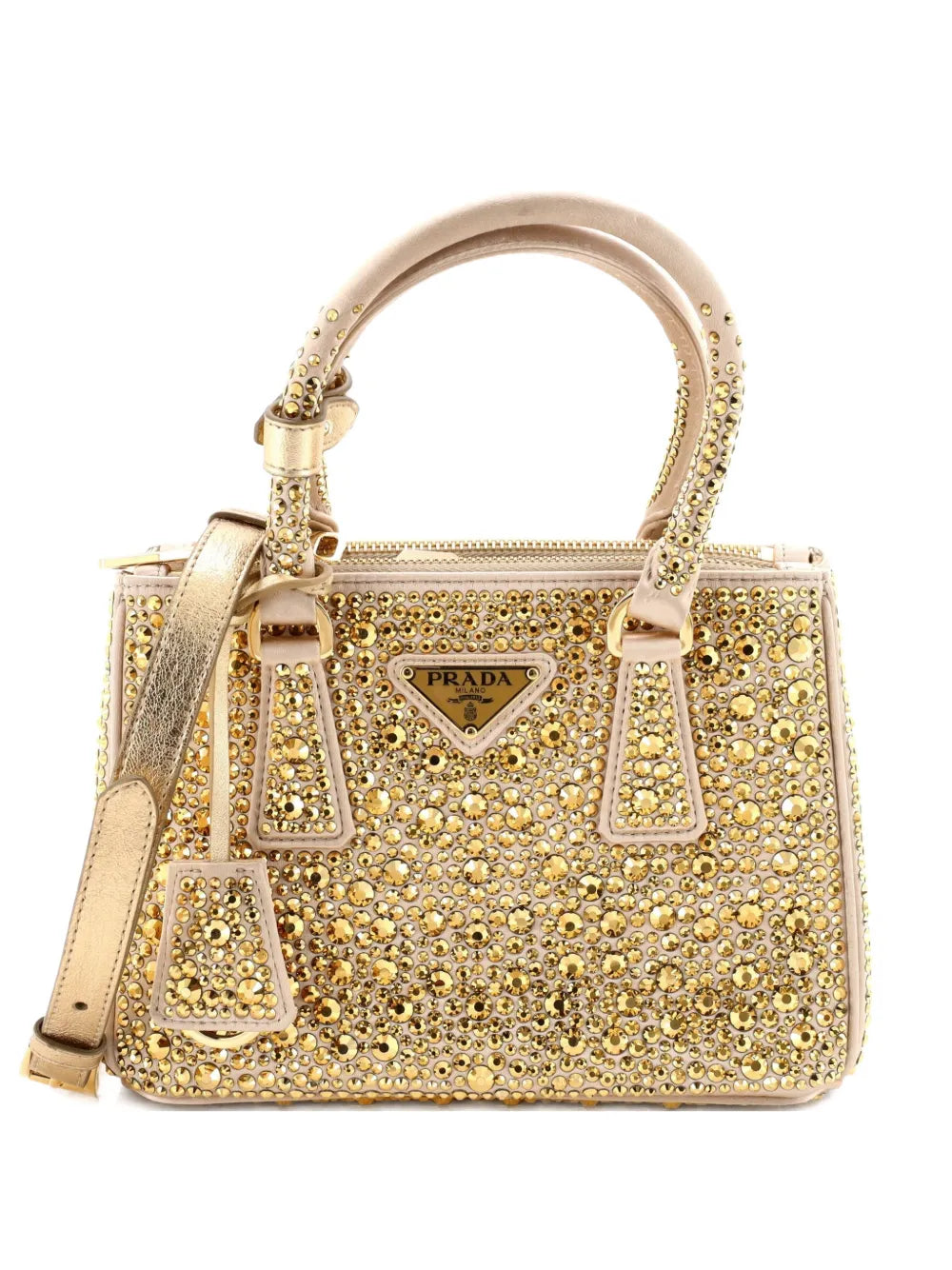Prada Pre Owned Galleria Double Zip Tote Crystal Embellished Satin Mini Shoulder Bag — Same as shown — Size One Size — Front View