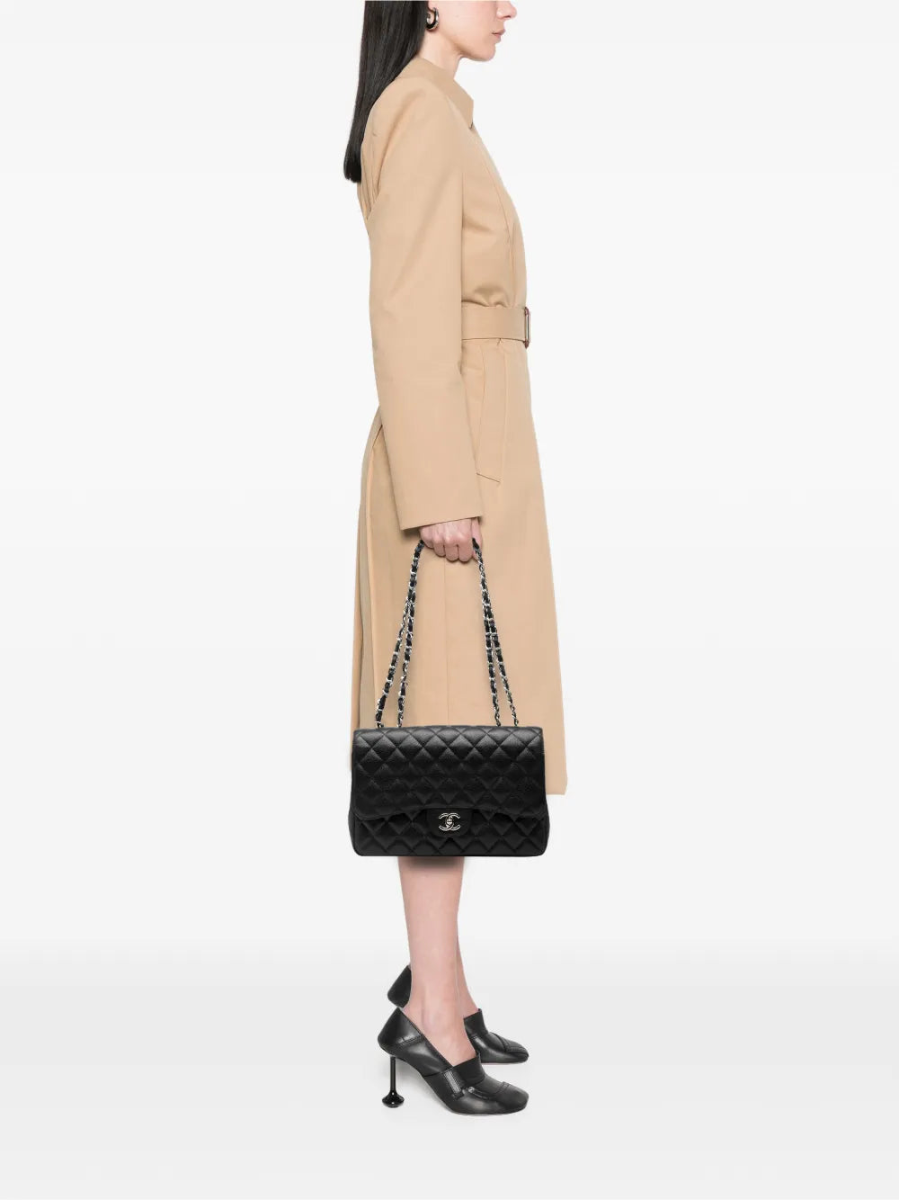 Chanel Pre Owned 2009 2010 Jumbo Classic Caviar Double Flap Shoulder Bag — Same as shown — Size One Size — Side View