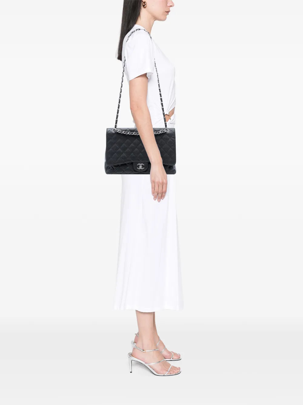 Chanel Pre Owned 2009 2010 Maxi Classic Caviar Single Flap Shoulder Bag — Same as shown — Size One Size — Side View