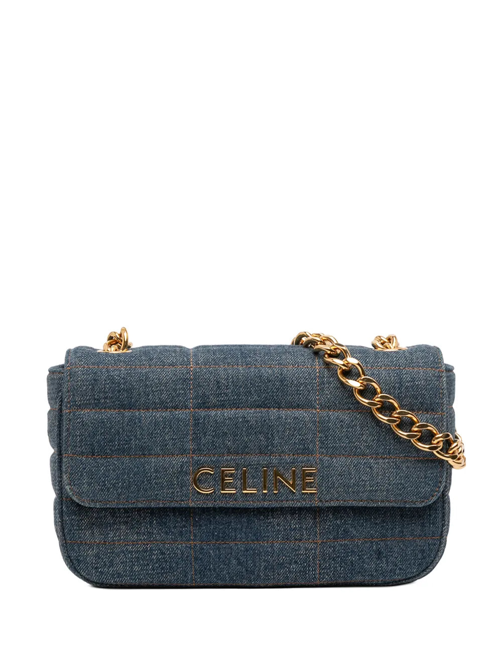 Celine Pre Owned 2022 Matelasse Denim Monochrome Chain Shoulder Bag — Same as shown — Size One Size — Front View