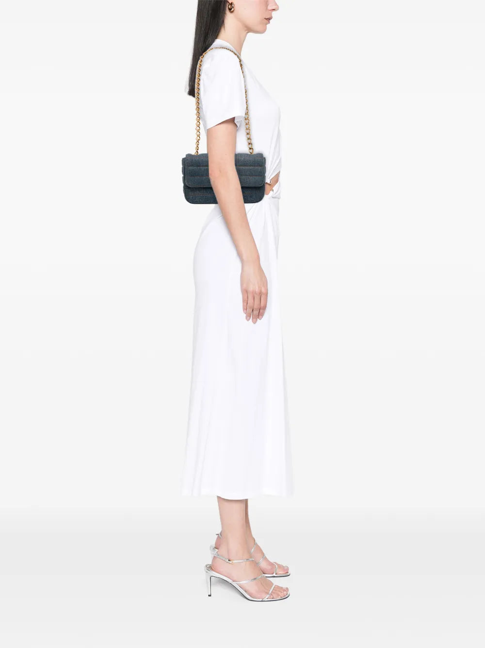 Celine Pre Owned 2022 Matelasse Denim Monochrome Chain Shoulder Bag — Same as shown — Size One Size — Side View