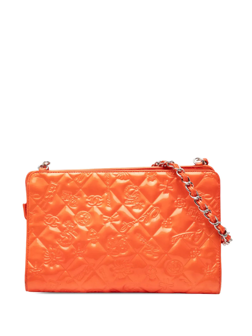 Chanel Pre Owned 2006 2008 Quilted Embossed Patent Lucky Symbols Pochette Shoulder Bag — Same as shown — Size One Size — Front View