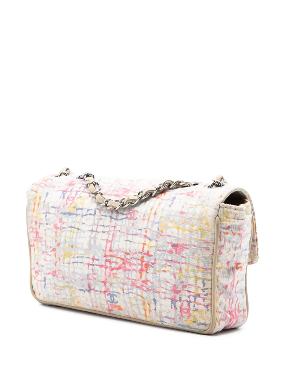 Chanel Pre Owned 2004 2005 Small Printed Canvas Watercolor Clover Flap Shoulder Bag — Same as shown — Size One Size — Back View
