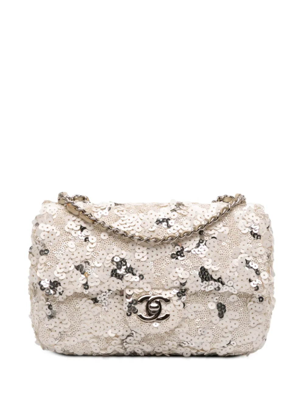 Chanel Pre Owned 2011 Mini Rectangular Classic Canvas Sequin Single Flap Shoulder Bag — Same as shown — Size One Size — Front View