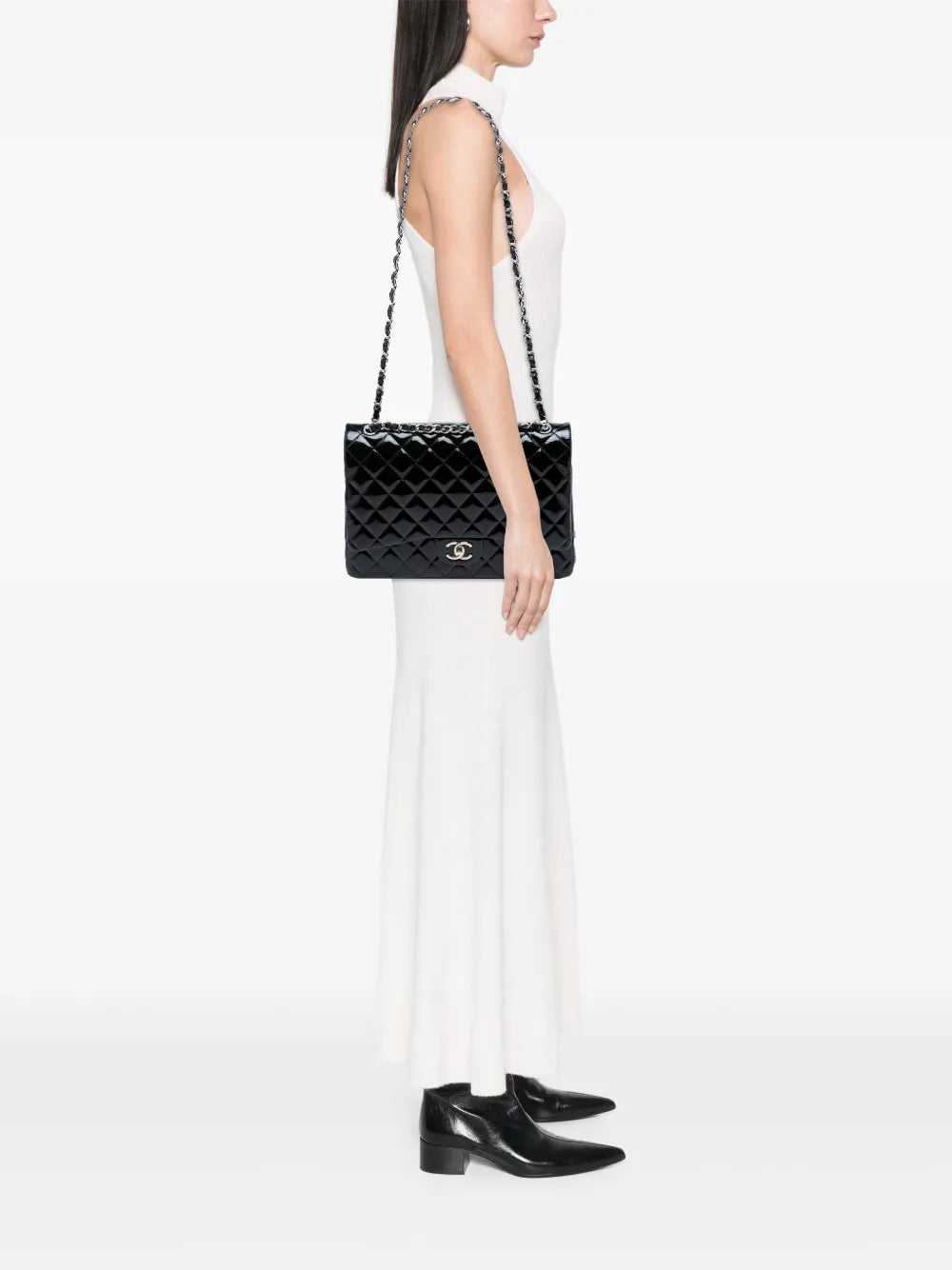 Chanel Pre Owned 2010 2011 Maxi Classic Patent Double Flap Shoulder Bag — Same as shown — Size One Size — Side View