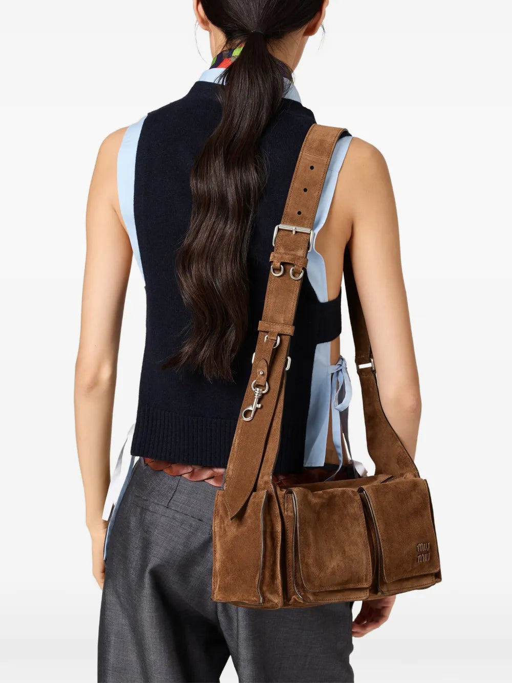 Miu Miu Utilitaire Suede Shoulder Bag — Same as shown — Size One Size — Back View
