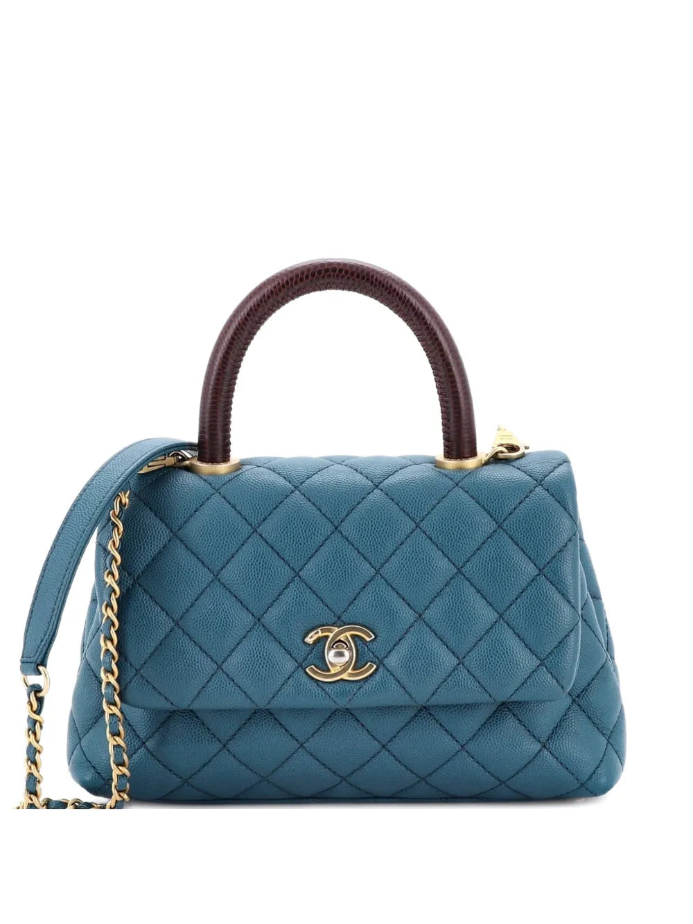 Chanel Pre Owned Coco Top Handle Bag Quilted Caviar With Lizard Mini Shoulder Bag — Same as shown — Size One Size — Front View