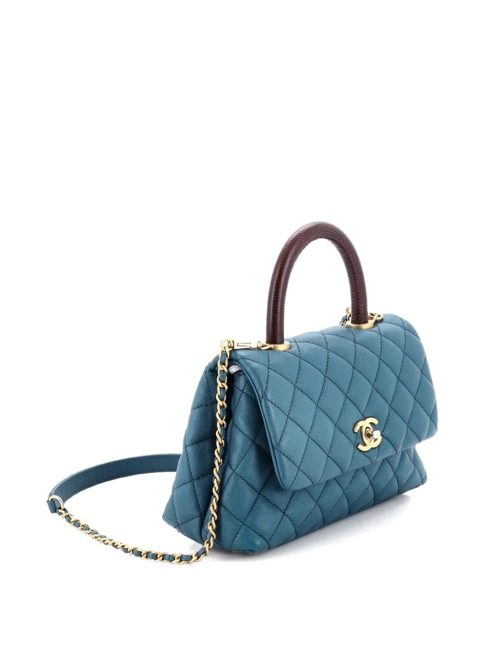 Chanel Pre Owned Coco Top Handle Bag Quilted Caviar With Lizard Mini Shoulder Bag — Same as shown — Size One Size — Back View