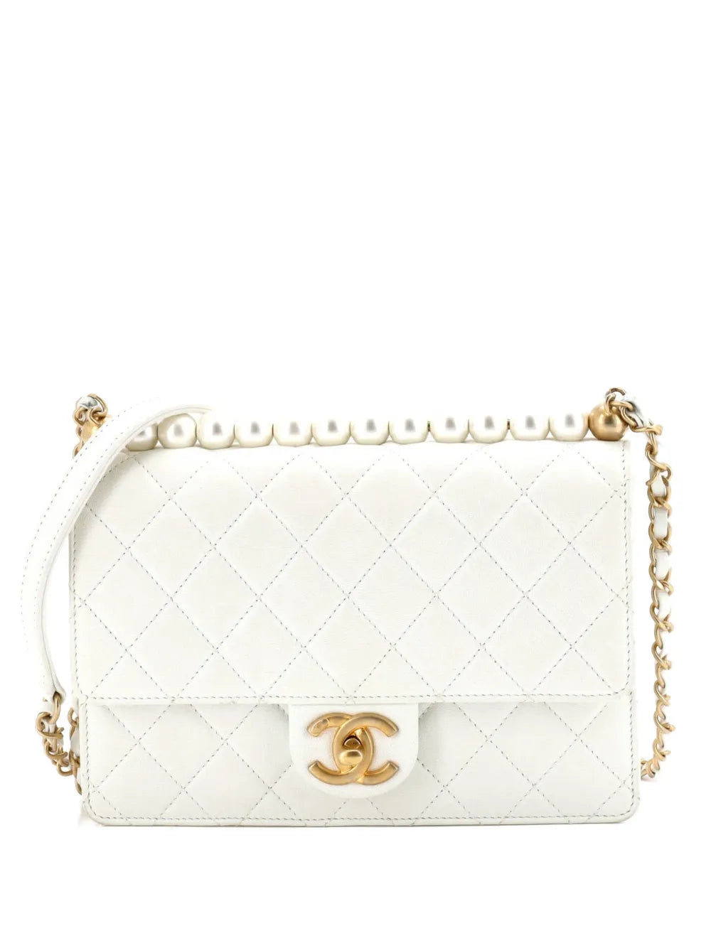 Chanel Pre Owned Chic Pearls Flap Bag Quilted Lambskin Small Shoulder Bag — Same as shown — Size One Size — Front View