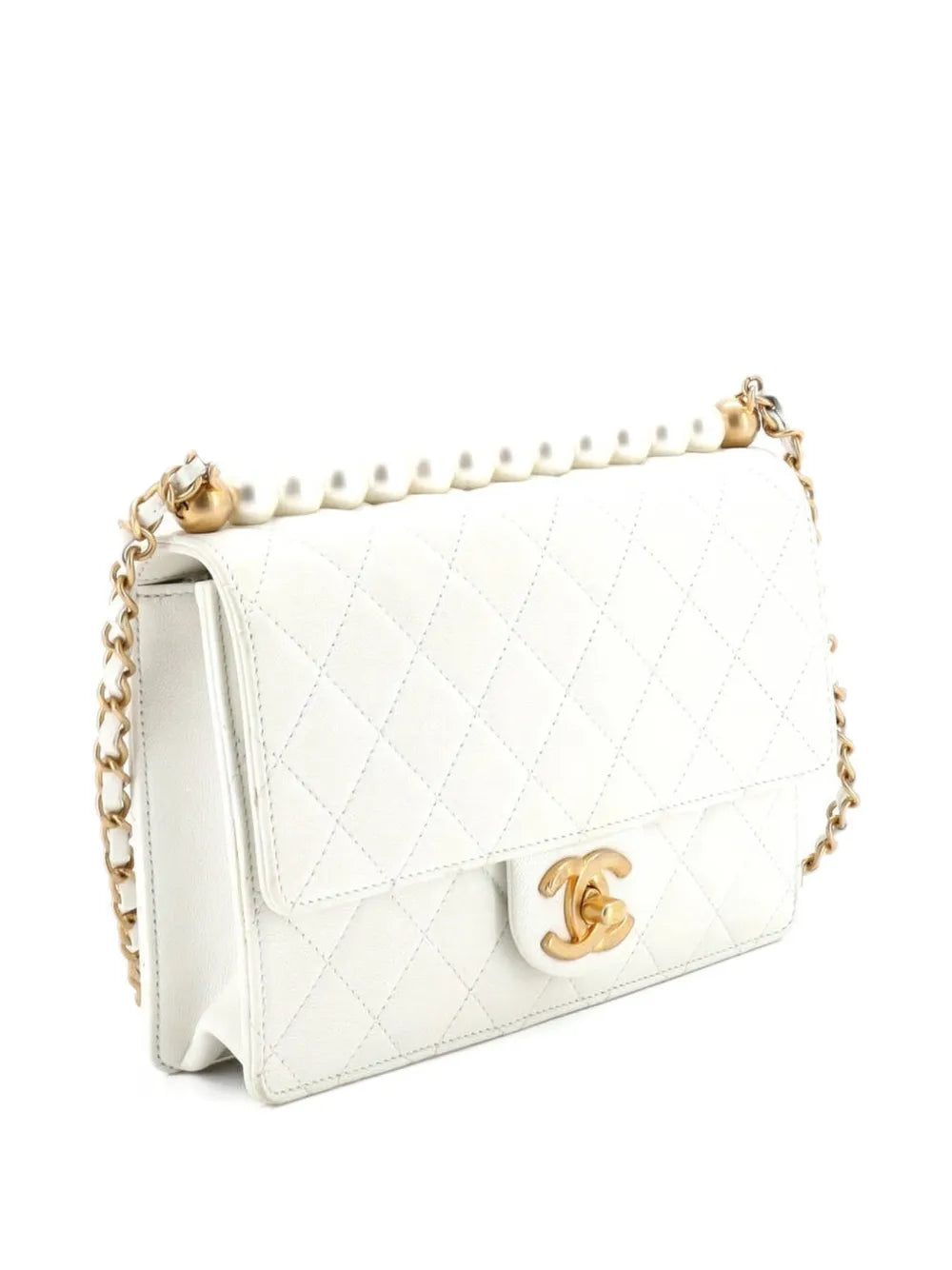 Chanel Pre Owned Chic Pearls Flap Bag Quilted Lambskin Small Shoulder Bag — Same as shown — Size One Size — Back View