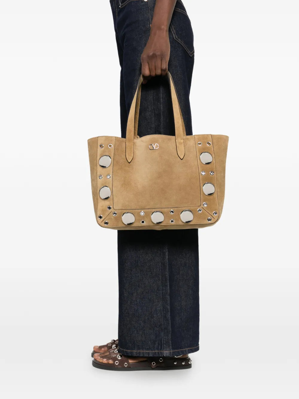Valentino Garavani Nellcote Eyelet Studded Shoulder Bag — Same as shown — Size One Size — Side View