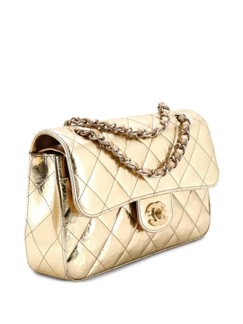 Chanel Pre Owned Classic Double Flap Bag Quilted Hammered Metallic Calfskin Small Shoulder Bag — Same as shown — Size One Size — Back View