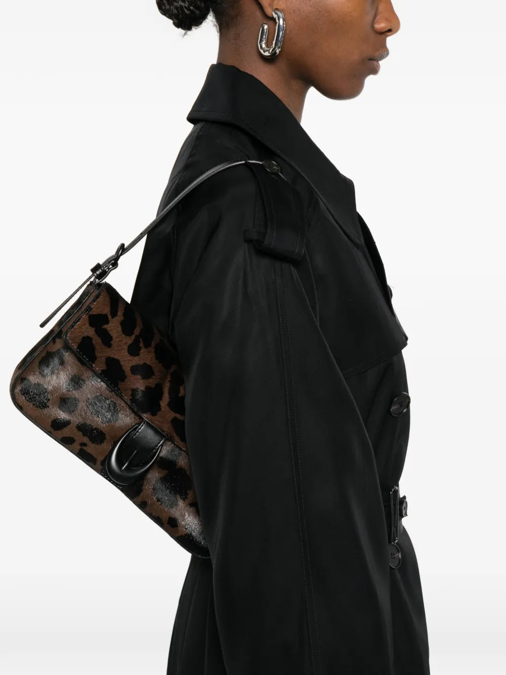 Staud Leopard Pattern Buckle Detail Shoulder Bag — Same as shown — Size One Size — Side View