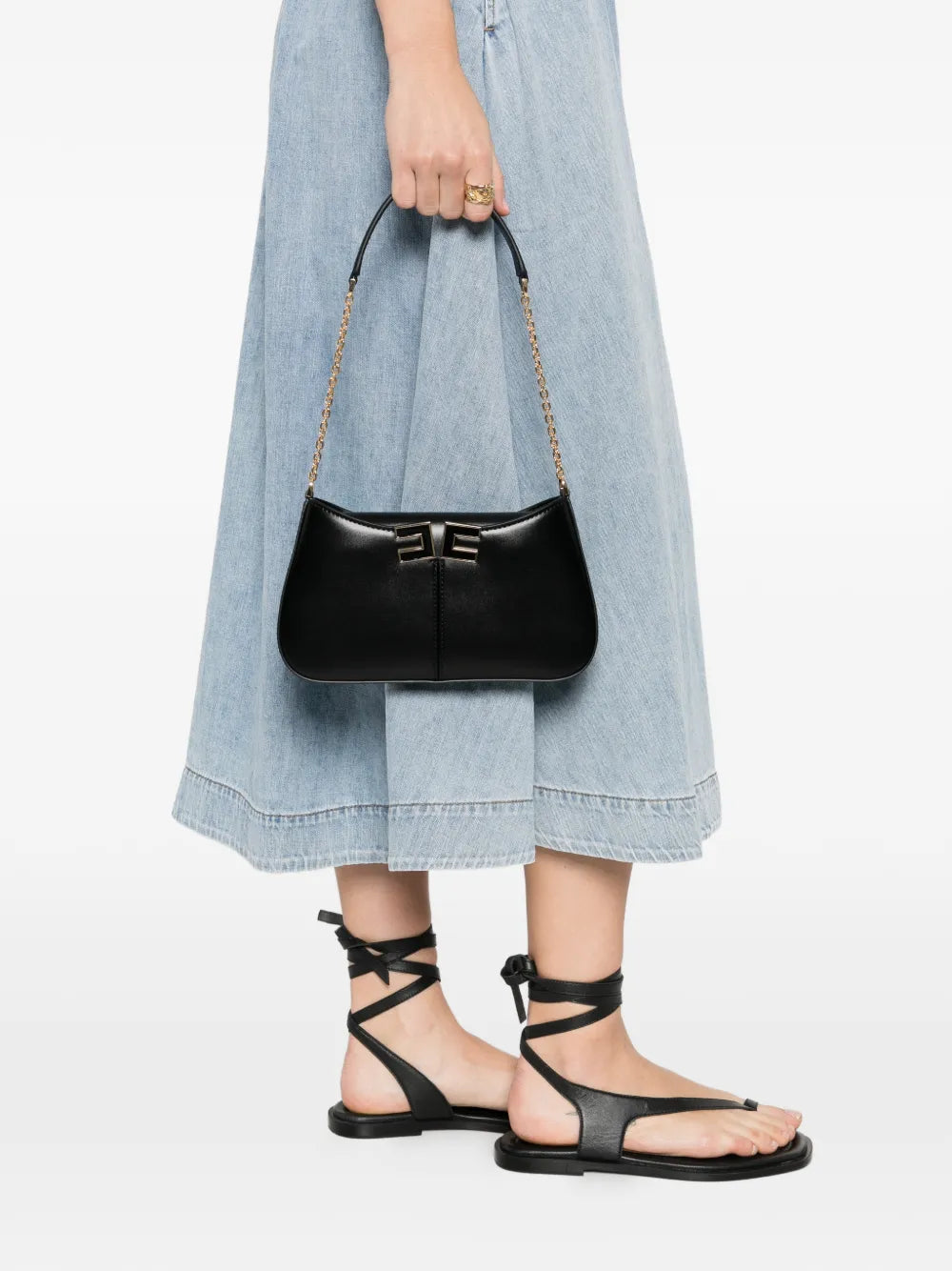 Elisabetta Franchi Logo Plaque Chain Strap Mini Shoulder Bag — Same as shown — Size One Size — Side View