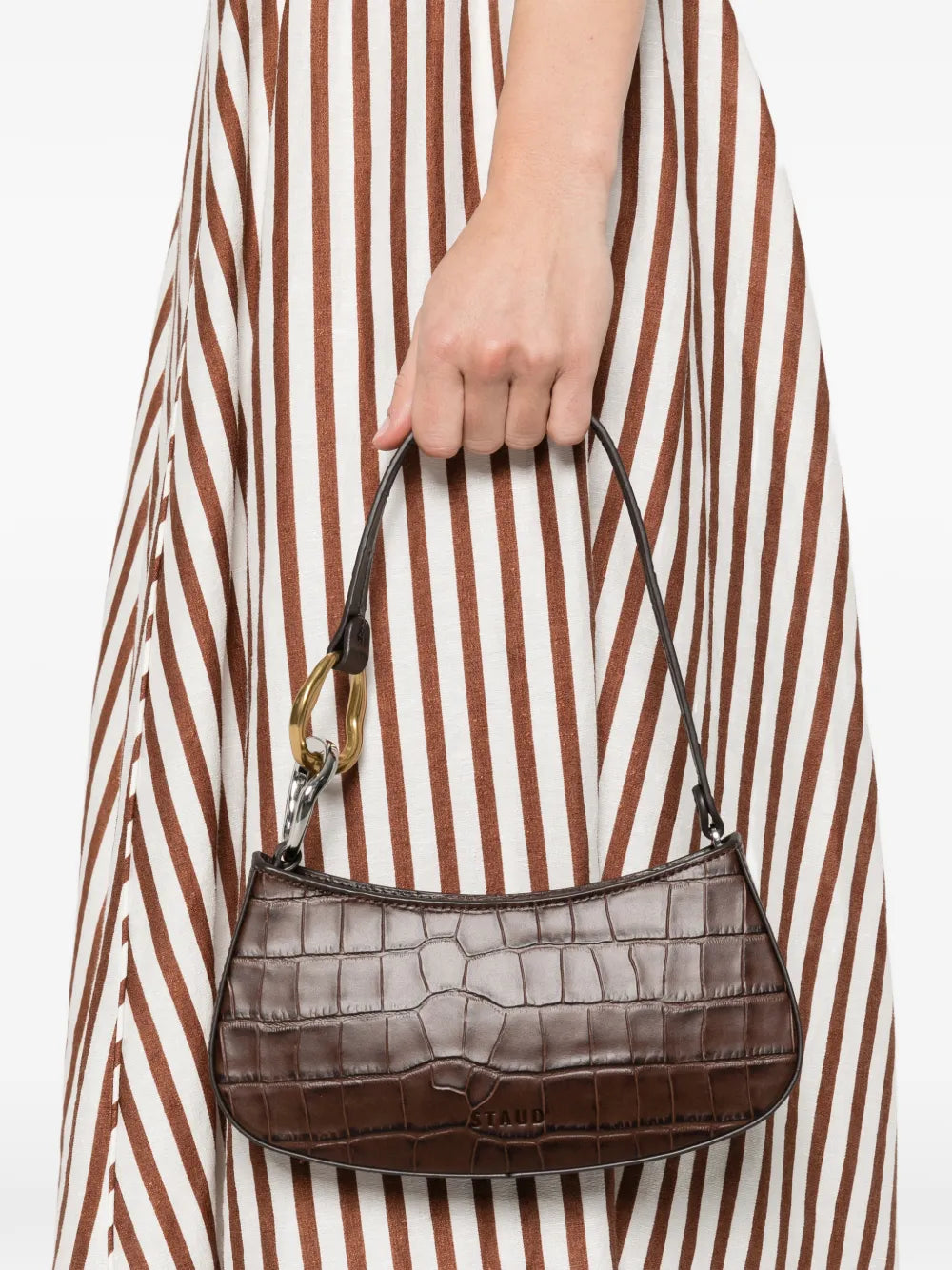 Staud Ollie Crocodile Effect Shoulder Bag — Same as shown — Size One Size — Side View