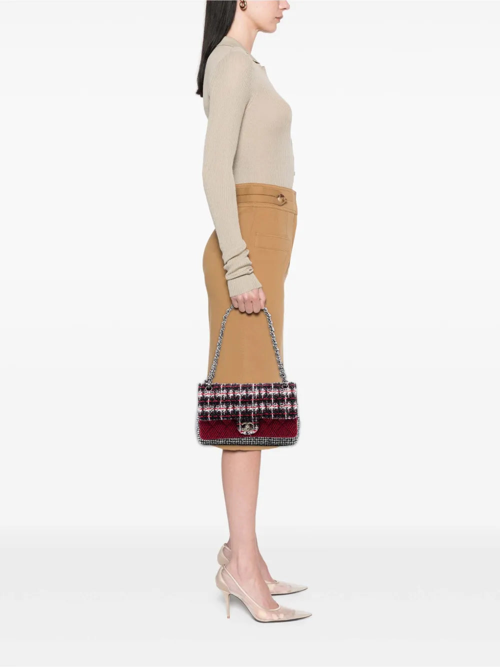 Chanel Pre Owned 2009 2010 Medium Cc Tweed Multi Print Double Flap Shoulder Bag — Same as shown — Size One Size — Side View