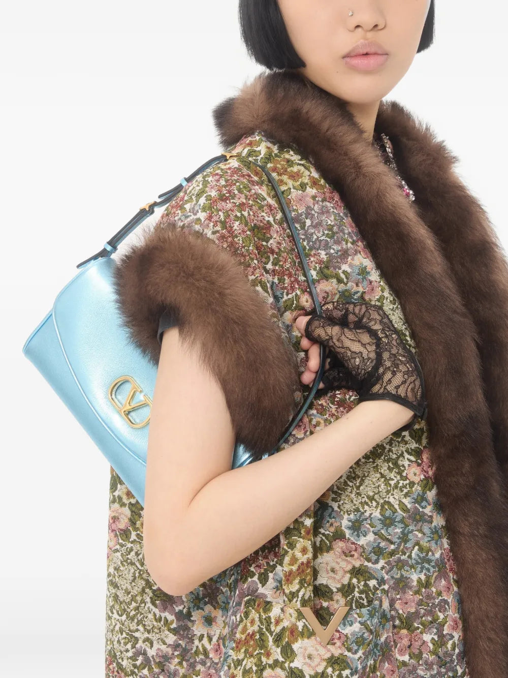Valentino Garavani Small Devain Metallic Vlogo Shoulder Bag — Same as shown — Size One Size — Back View
