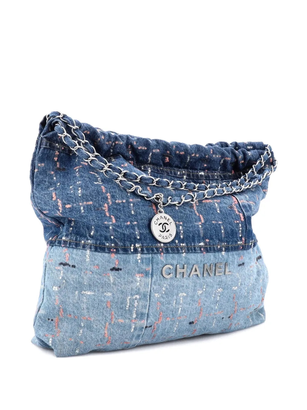 Chanel Pre Owned 22 Chain Denim With Sequins Medium Hobo Bag — Same as shown — Size One Size — Back View