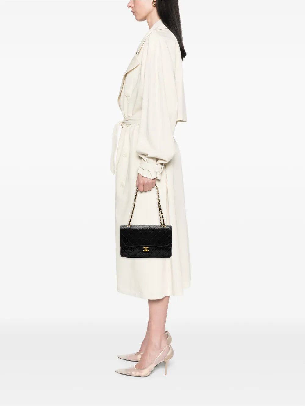 Chanel Pre Owned 1989 1991 Medium Classic Lambskin Double Flap Shoulder Bag — Same as shown — Size One Size — Side View