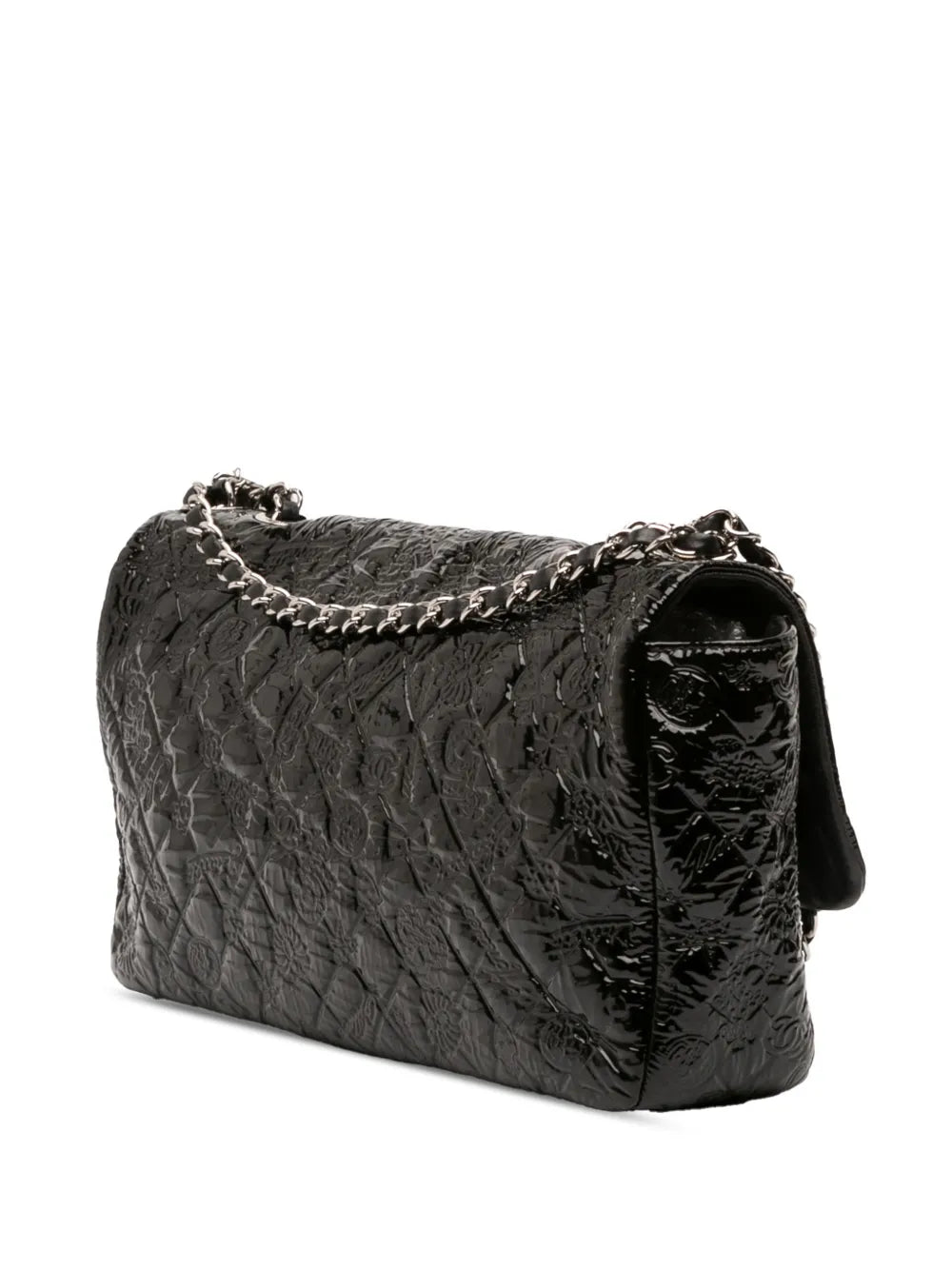 Chanel Pre Owned 2010 2011 Jumbo Patent Embossed Lucky Symbols Flap Shoulder Bag — Same as shown — Size One Size — Back View