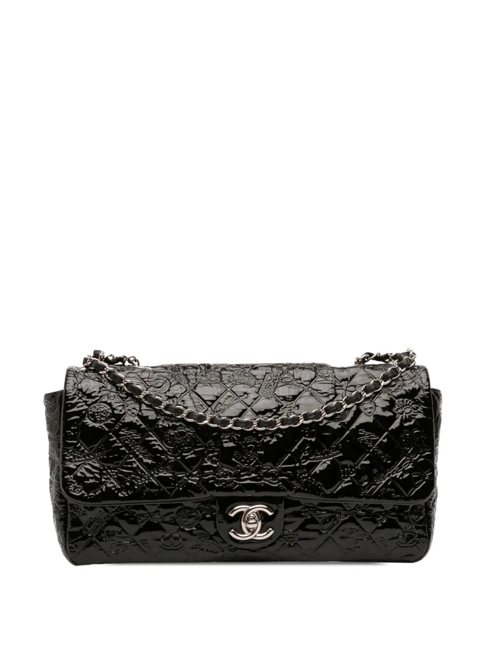 Chanel Pre Owned 2010 2011 Jumbo Patent Embossed Lucky Symbols Flap Shoulder Bag — Same as shown — Size One Size — Front View