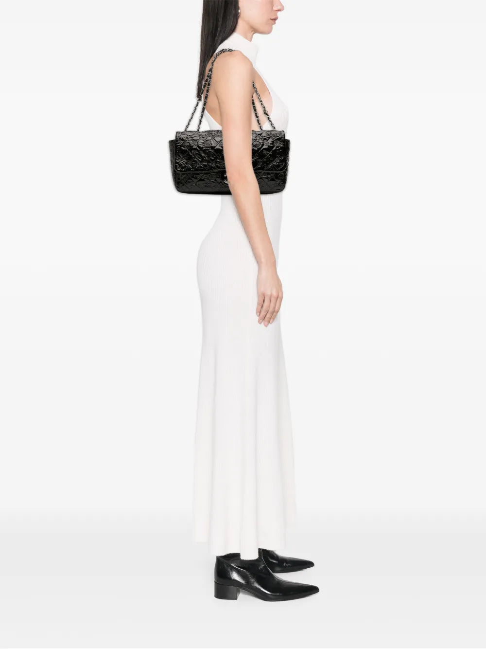 Chanel Pre Owned 2010 2011 Jumbo Patent Embossed Lucky Symbols Flap Shoulder Bag — Same as shown — Size One Size — Side View