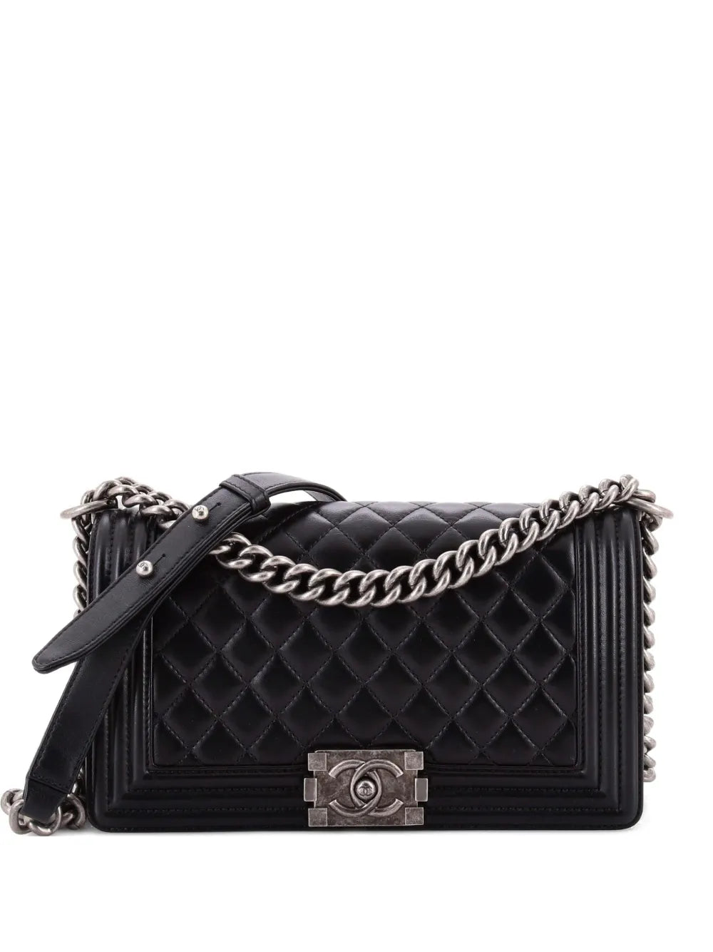 Chanel Pre Owned Boy Flap Bag Quilted Lambskin Old Medium Shoulder Bag — Same as shown — Size One Size — Front View