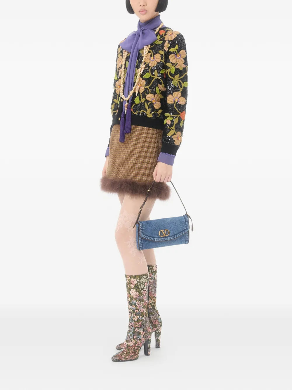Valentino Garavani Small Devain Denim Shoulder Bag — Same as shown — Size One Size — Back View