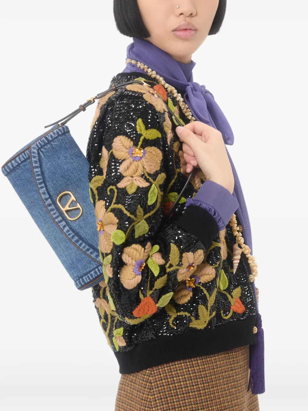 Valentino Garavani Small Devain Denim Shoulder Bag — Same as shown — Size One Size — Side View