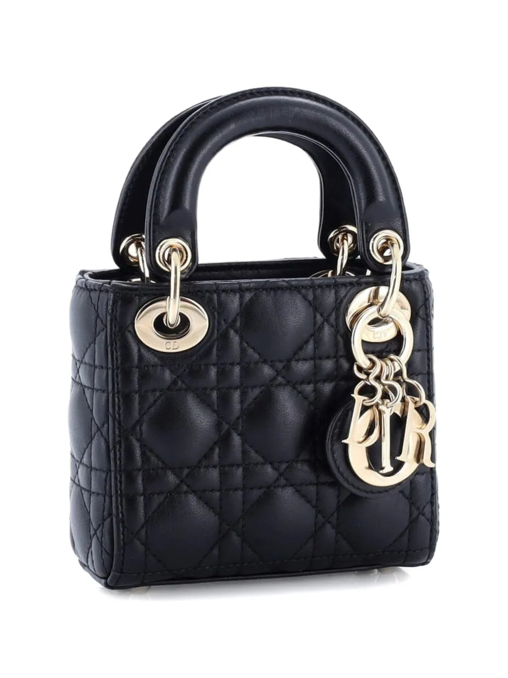 Christian Dior Pre Owned Lady Dior Bag Cannage Quilt Lambskin Micro Shoulder Bag — Same as shown — Size One Size — Back View