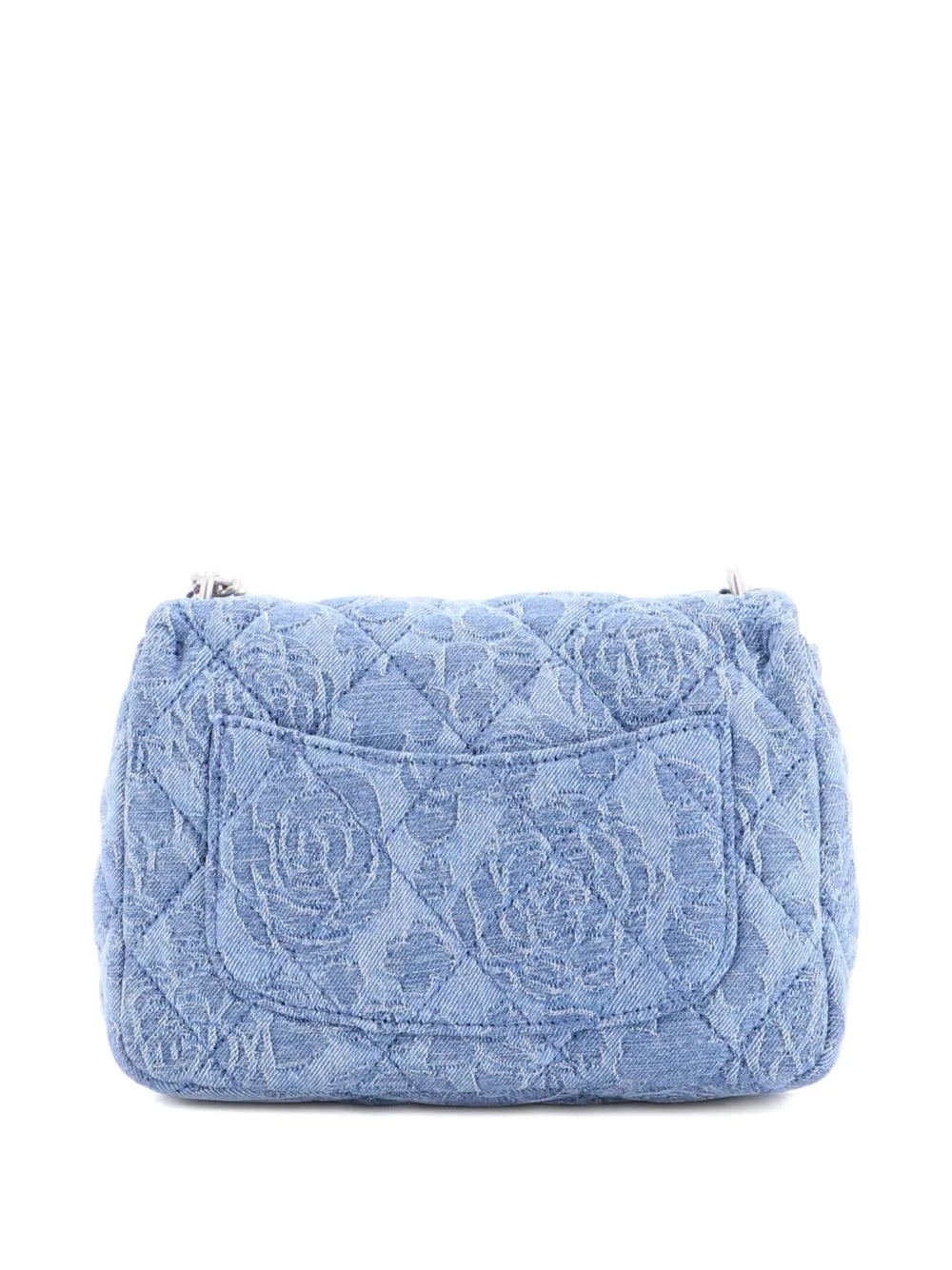 Chanel Pre Owned Sweet Heart Chain Square Flap Bag Quilted Camellia Denim Mini Shoulder Bag — Same as shown — Size One Size — Side View