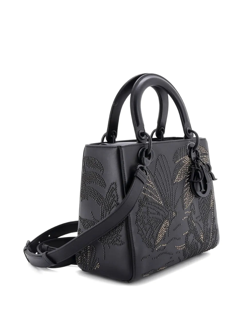 Christian Dior Pre Owned Butterfly Lady Dior Bag Embroidered And Beaded Leather Medium Shoulder Bag — Same as shown — Size One Size — Top View